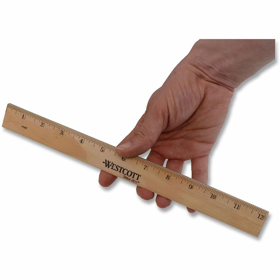 Wood Ruler, Metric and 1/16" Scale with Single Metal Edge, 12"/30 cm Long
