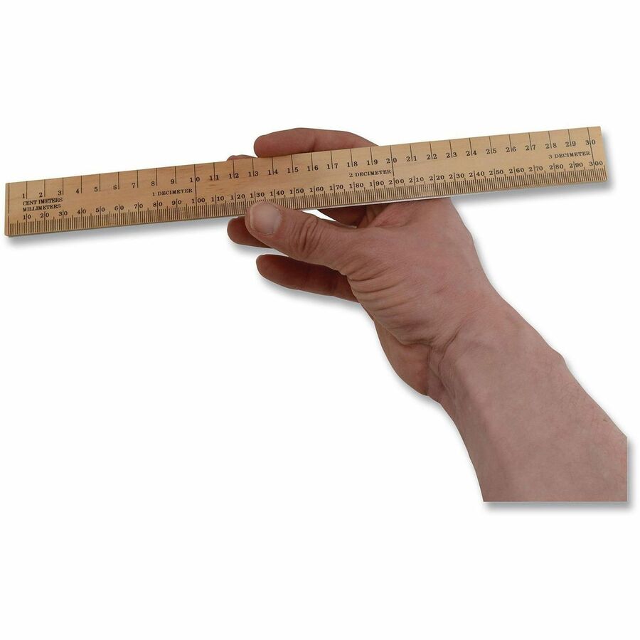Wood Ruler, Metric and 1/16" Scale with Single Metal Edge, 12"/30 cm Long