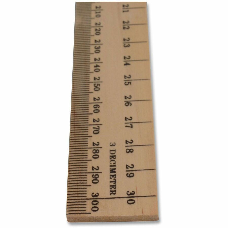 Wood Ruler, Metric and 1/16" Scale with Single Metal Edge, 12"/30 cm Long