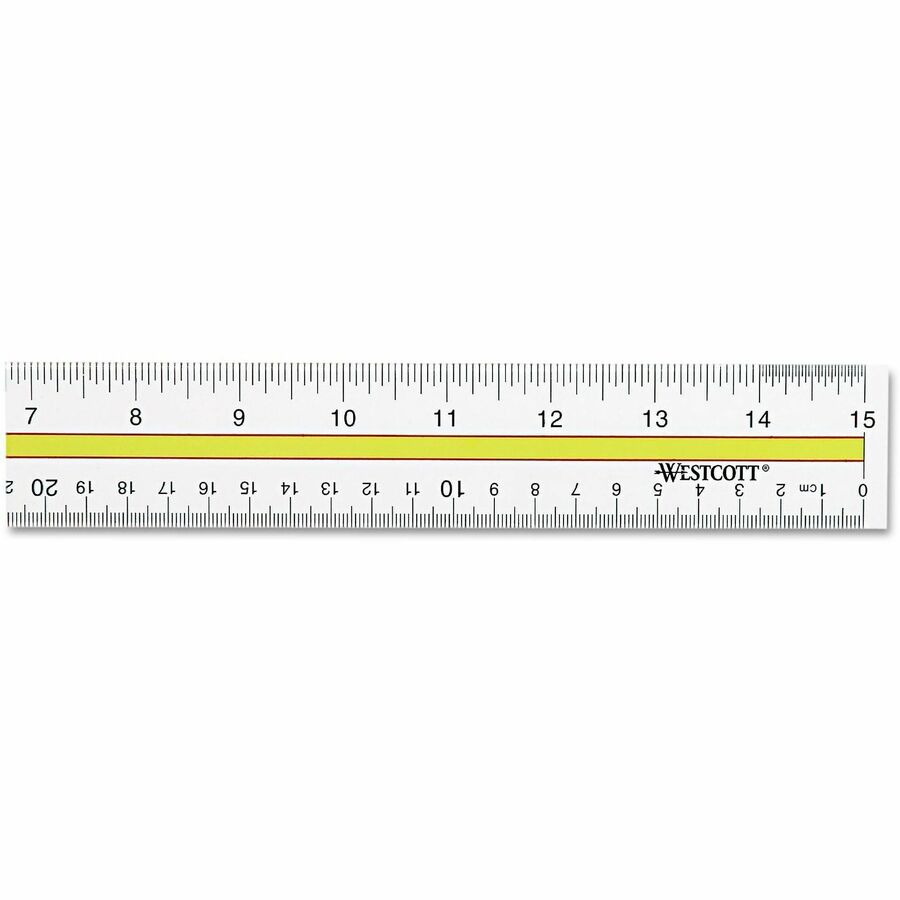 Acrylic Data Highlight Reading Ruler With Tinted Guide, 15" Long, Clear/Yellow