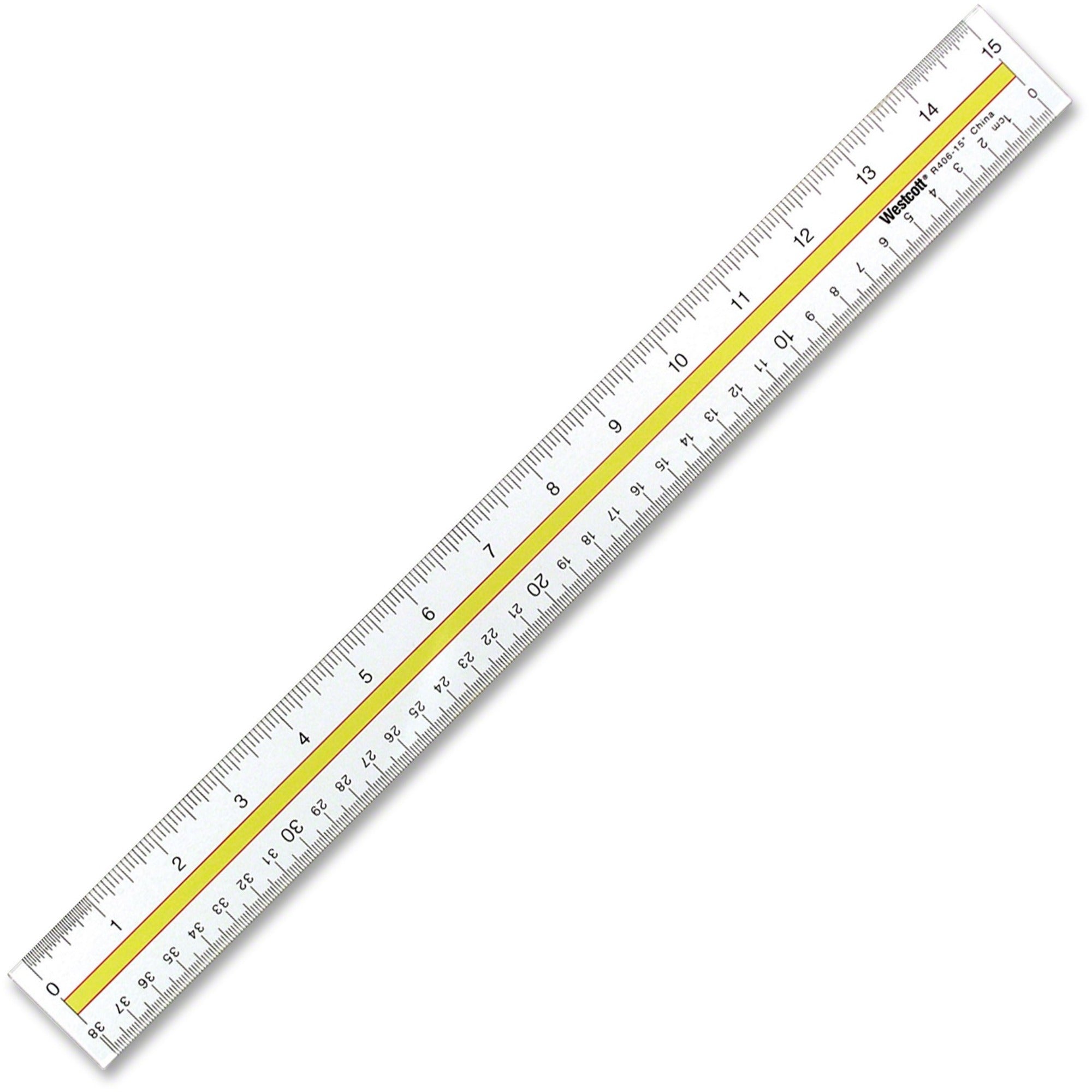 Acrylic Data Highlight Reading Ruler With Tinted Guide, 15" Long, Clear/Yellow