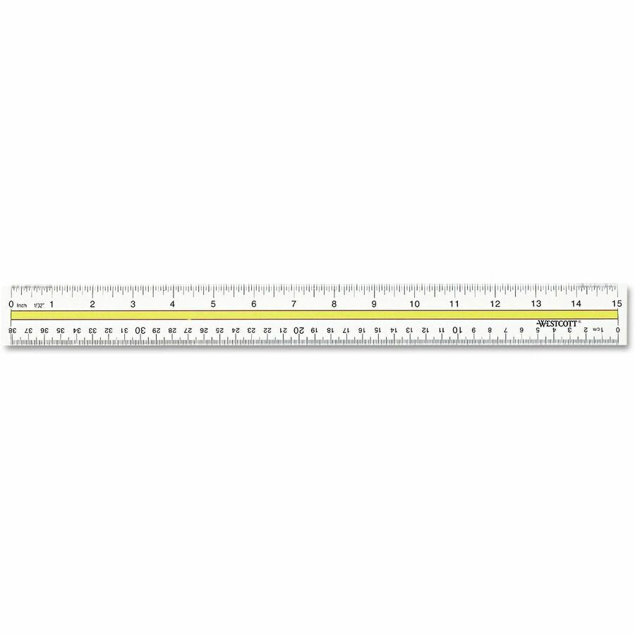 Acrylic Data Highlight Reading Ruler With Tinted Guide, 15" Long, Clear/Yellow