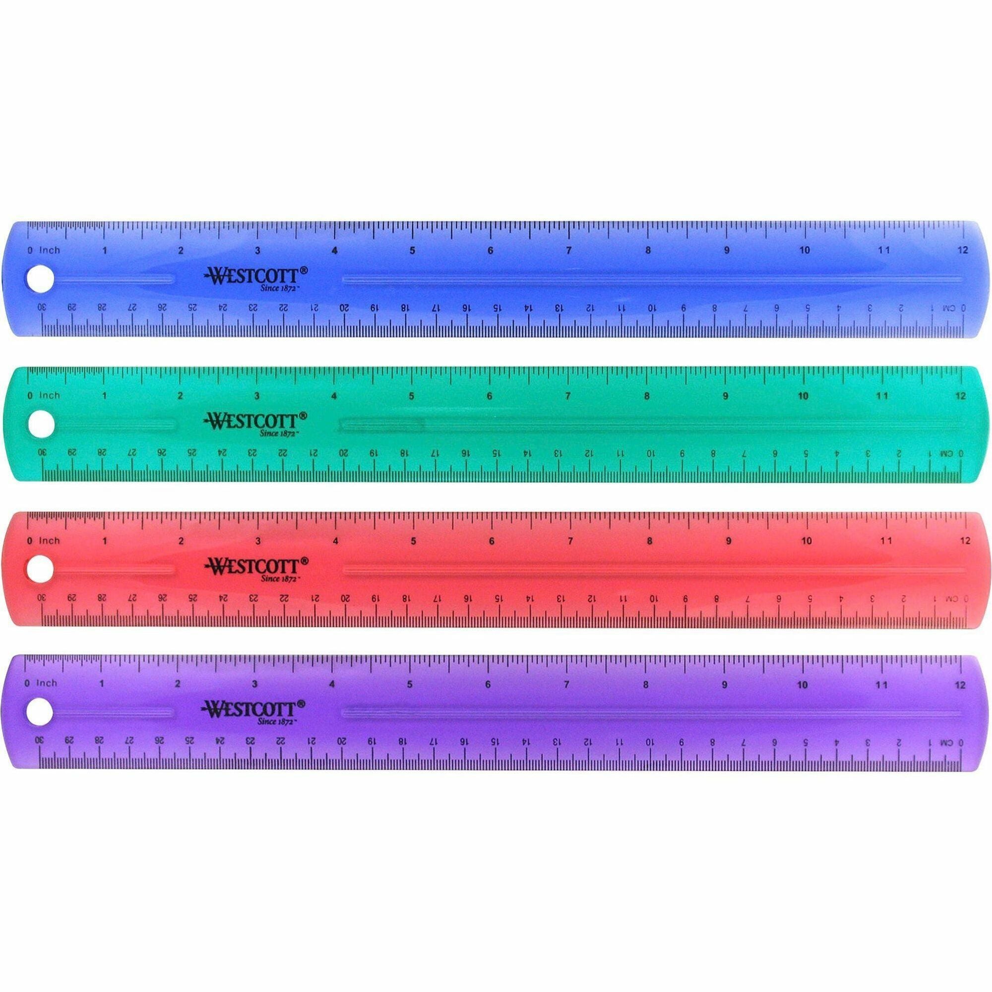 12" Jewel Colored Ruler, Standard/Metric, Plastic