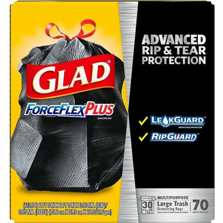 ForceFlexPlus Drawstring Large Trash Bags, 30 gal, 1.05 mil, 30" x 32", Black, 70/Box