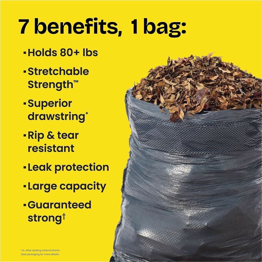 ForceFlexPlus Drawstring Large Trash Bags, 30 gal, 1.05 mil, 30" x 32", Black, 70/Box