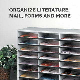 Particle Board Desktop Sorter, 12 Compartments, 29 x 11.88 x 12.9, Dove Gray