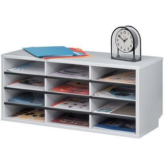 Particle Board Desktop Sorter, 12 Compartments, 29 x 11.88 x 12.9, Dove Gray