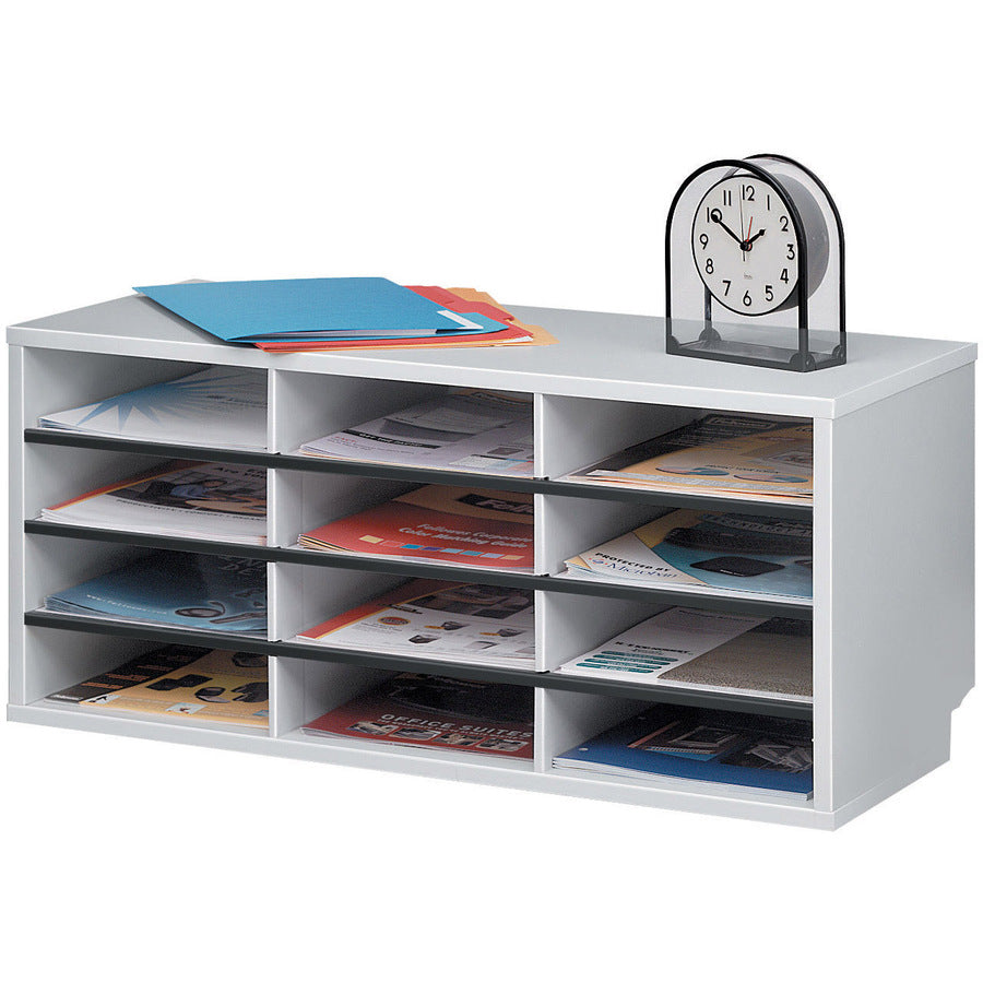 Particle Board Desktop Sorter, 12 Compartments, 29 x 11.88 x 12.9, Dove Gray