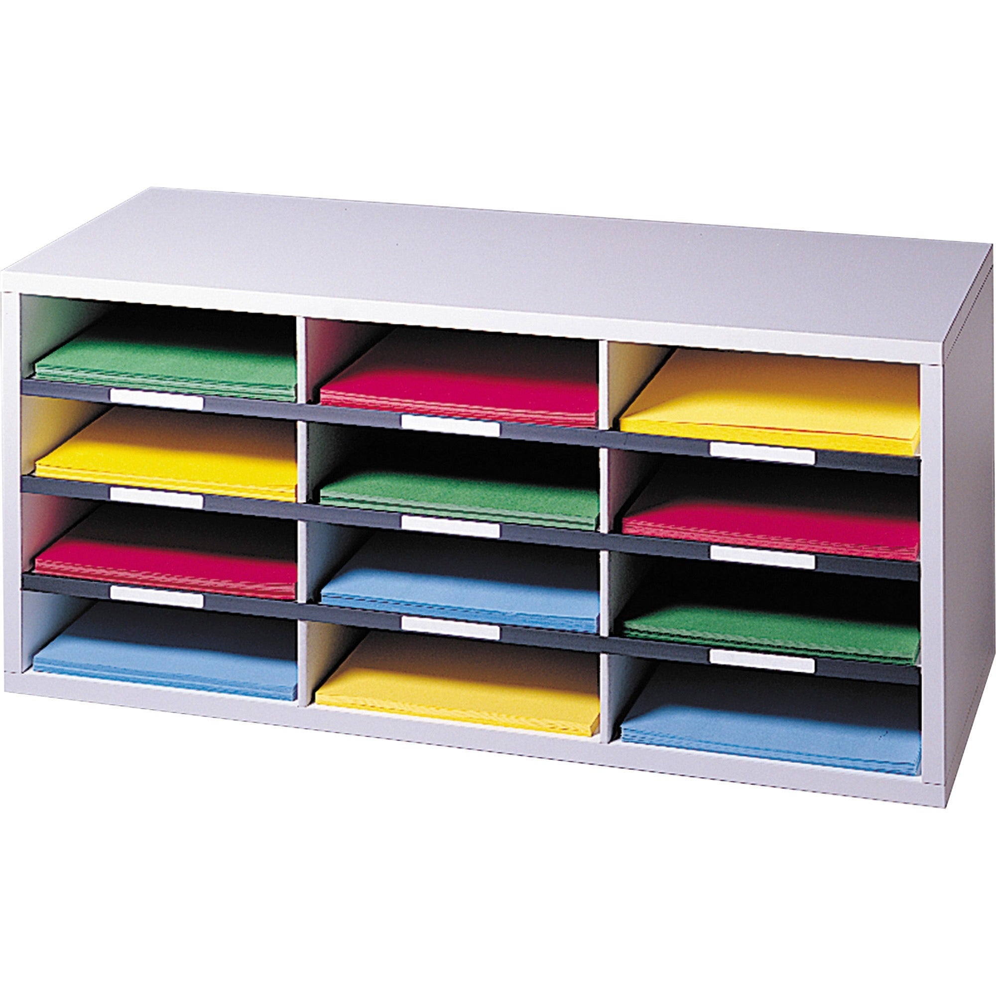 Particle Board Desktop Sorter, 12 Compartments, 29 x 11.88 x 12.9, Dove Gray