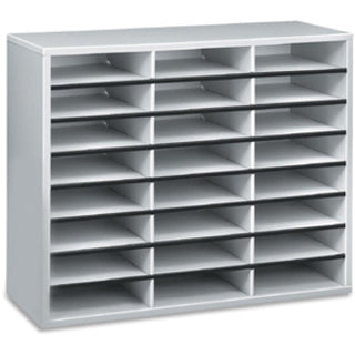 Literature Organizer, 24 Letter Compartments, 29 x 11.88 x 23.44, Dove Gray
