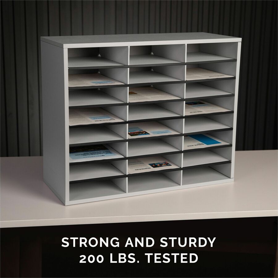Literature Organizer, 24 Letter Compartments, 29 x 11.88 x 23.44, Dove Gray