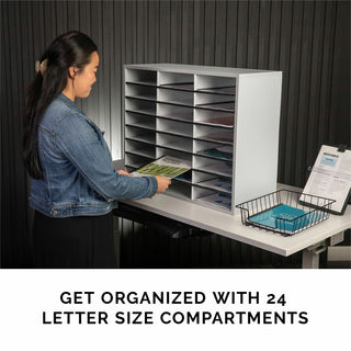 Literature Organizer, 24 Letter Compartments, 29 x 11.88 x 23.44, Dove Gray