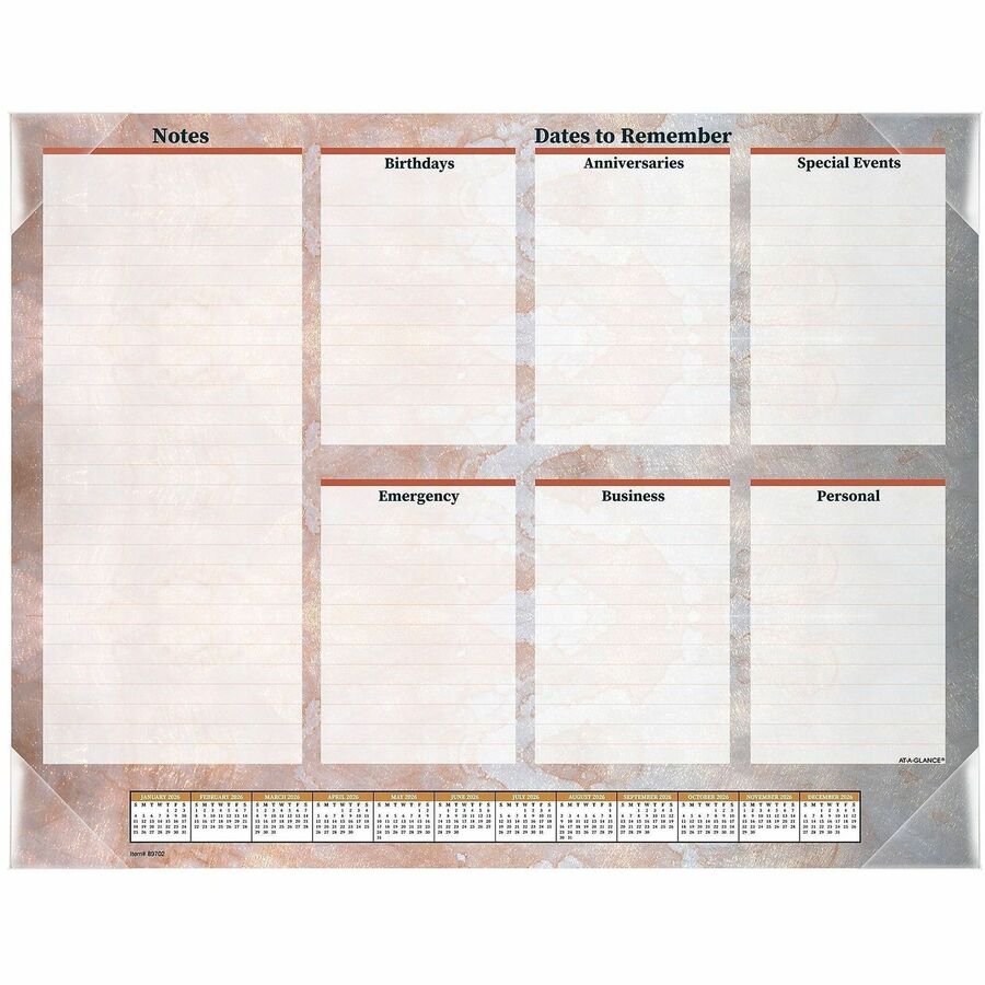 Marbled Desk Pad, Marbled Artwork, 22 x 17, White/Multicolor Sheets, Clear Corners, 12-Month (Jan to Dec): 2024