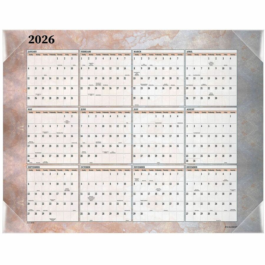 Marbled Desk Pad, Marbled Artwork, 22 x 17, White/Multicolor Sheets, Clear Corners, 12-Month (Jan to Dec): 2024
