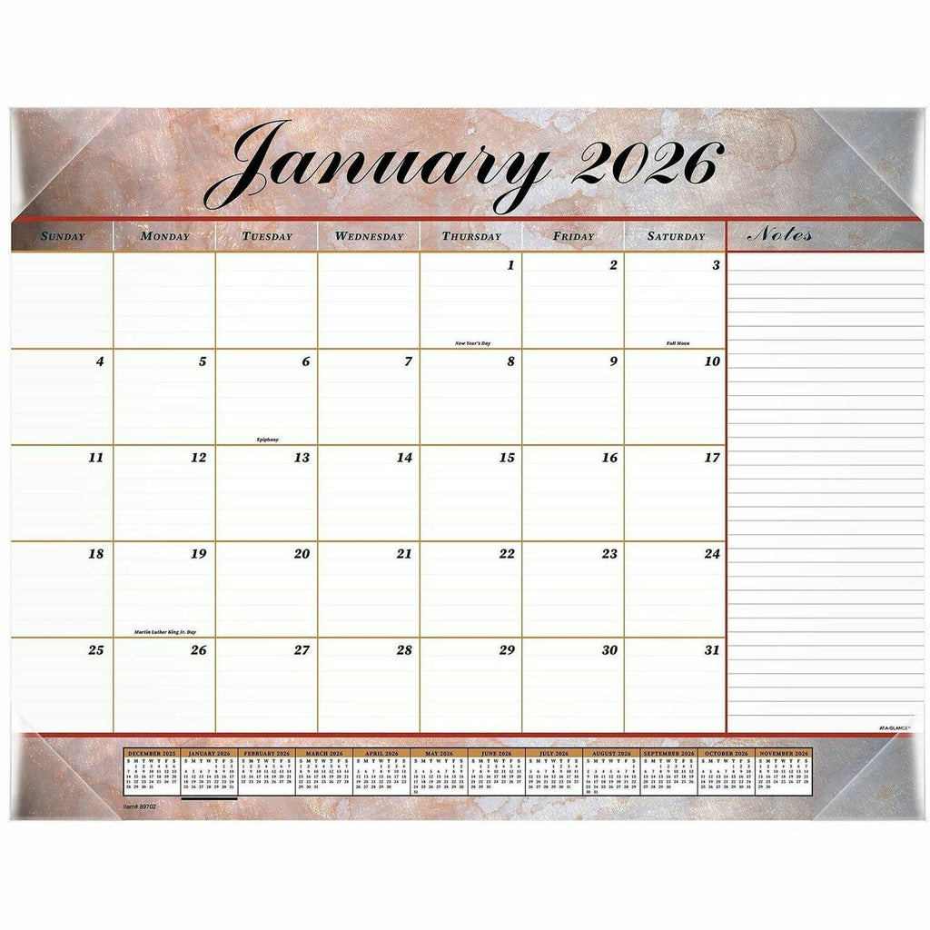 Marbled Desk Pad, Marbled Artwork, 22 x 17, White/Multicolor Sheets, Clear Corners, 12-Month (Jan to Dec): 2024