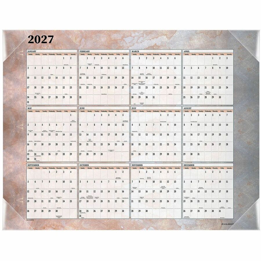 Marbled Desk Pad, Marbled Artwork, 22 x 17, White/Multicolor Sheets, Clear Corners, 12-Month (Jan to Dec): 2024