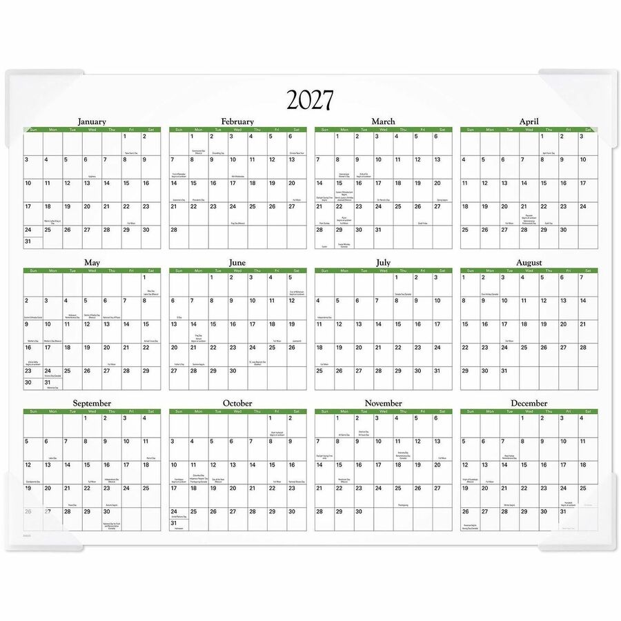 At-A-Glance Panoramic Floral Desk Pad - Standard Size - Monthly - 12 Month - January 2024 - December 2024 - 1 Month Single Page Layout - 21 3/4" x 17" White Sheet - 2.13" x 2.25" Block - Desk Pad - Poly, Paper - Bleed Resistant Paper, Unruled Daily B