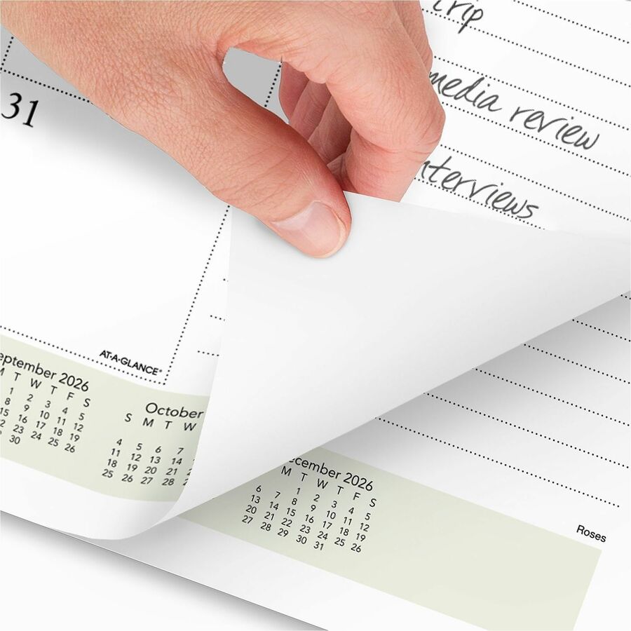 At-A-Glance Panoramic Floral Desk Pad - Standard Size - Monthly - 12 Month - January 2024 - December 2024 - 1 Month Single Page Layout - 21 3/4" x 17" White Sheet - 2.13" x 2.25" Block - Desk Pad - Poly, Paper - Bleed Resistant Paper, Unruled Daily B