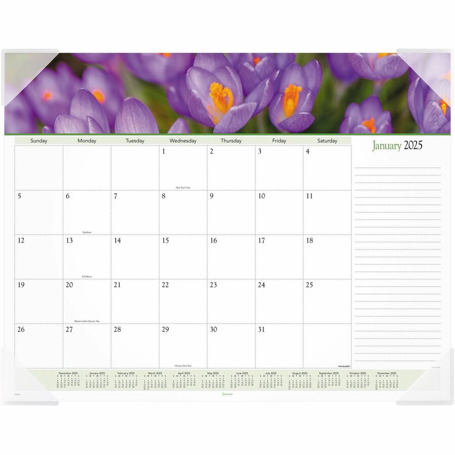 At-A-Glance Panoramic Floral Desk Pad - Standard Size - Monthly - 12 Month - January 2024 - December 2024 - 1 Month Single Page Layout - 21 3/4" x 17" White Sheet - 2.13" x 2.25" Block - Desk Pad - Poly, Paper - Bleed Resistant Paper, Unruled Daily B