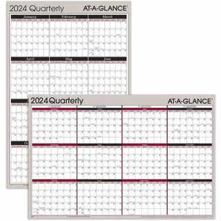 At-A-Glance Vertical Horizontal Reversible Erasable Quarterly Wall Calendar - Large Size - Julian Dates - Yearly, Quarterly - 12 Month - January 2024 - December 2024 - 24" x 36" White Sheet - 1" x 1.31" , 1.25" x 1.19" Block - Gray - Laminate - Erasa