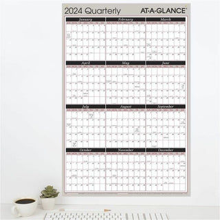 At-A-Glance Vertical Horizontal Reversible Erasable Quarterly Wall Calendar - Large Size - Julian Dates - Yearly, Quarterly - 12 Month - January 2024 - December 2024 - 24" x 36" White Sheet - 1" x 1.31" , 1.25" x 1.19" Block - Gray - Laminate - Erasa