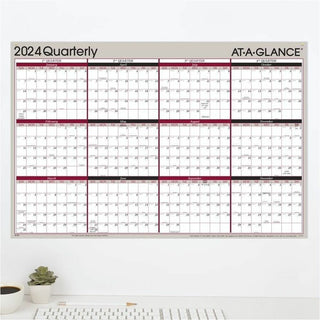 At-A-Glance Vertical Horizontal Reversible Erasable Quarterly Wall Calendar - Large Size - Julian Dates - Yearly, Quarterly - 12 Month - January 2024 - December 2024 - 24" x 36" White Sheet - 1" x 1.31" , 1.25" x 1.19" Block - Gray - Laminate - Erasa