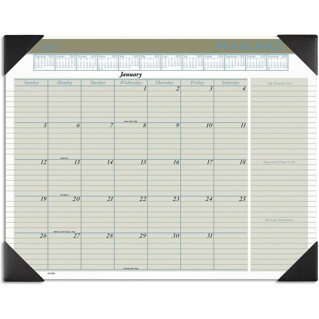 Executive Monthly Desk Pad Calendar, 22 x 17, White Sheets, Black Corners, 12-Month (Jan to Dec): 2024