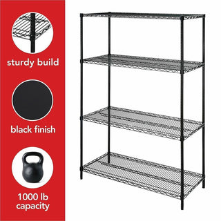 Lorell Industrial Wire Starter Shelving Unit - 4 Shelf(ves) - 4 Tier(s) - 72" Height x 36" Width x 18" Depth - Powder Coated - Black - Steel - 1 Each