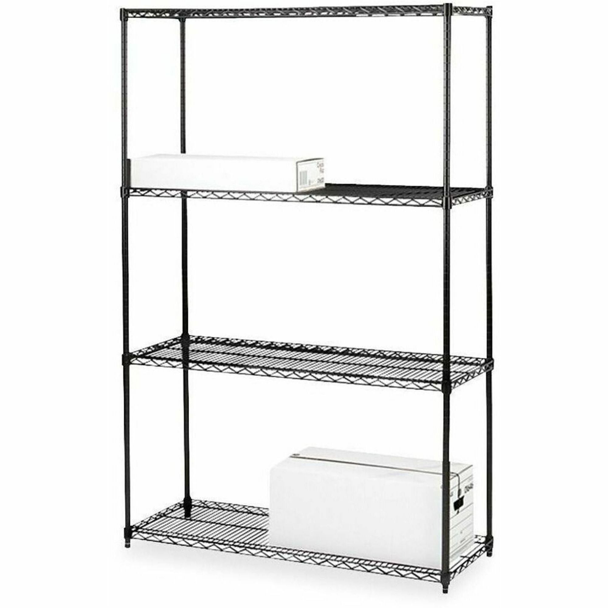 Lorell Industrial Wire Starter Shelving Unit - 4 Shelf(ves) - 4 Tier(s) - 72" Height x 36" Width x 18" Depth - Powder Coated - Black - Steel - 1 Each