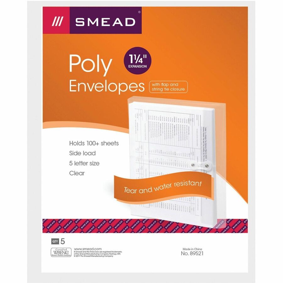 Poly String and Button Interoffice Envelopes, Open-Side (Horizontal), 9.75 x 11.63, Clear, 5/Pack
