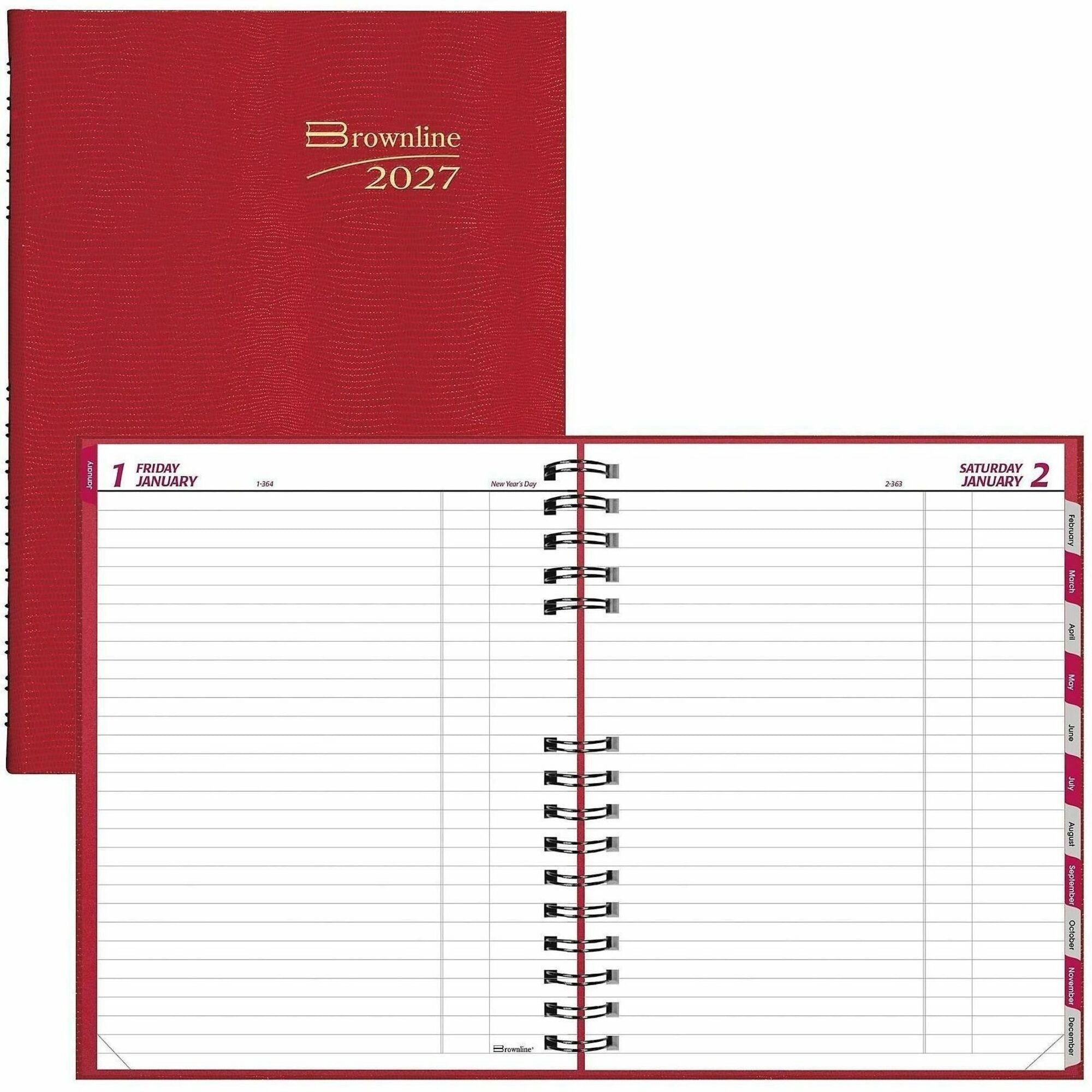 CoilPro Daily Planner, 10 x 7.88, Red Cover, 12-Month (Jan to Dec): 2024