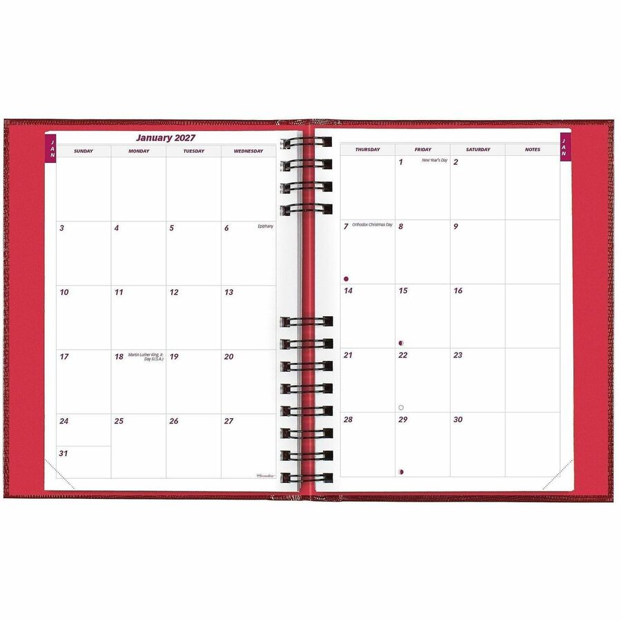 CoilPro Ruled Daily Planner, 8.25 x 5.75, Red Cover, 12-Month (Jan to Dec): 2024