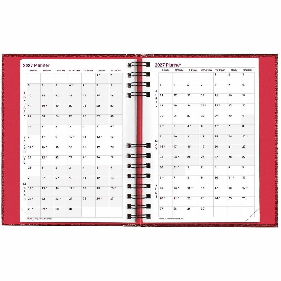 CoilPro Ruled Daily Planner, 8.25 x 5.75, Red Cover, 12-Month (Jan to Dec): 2024