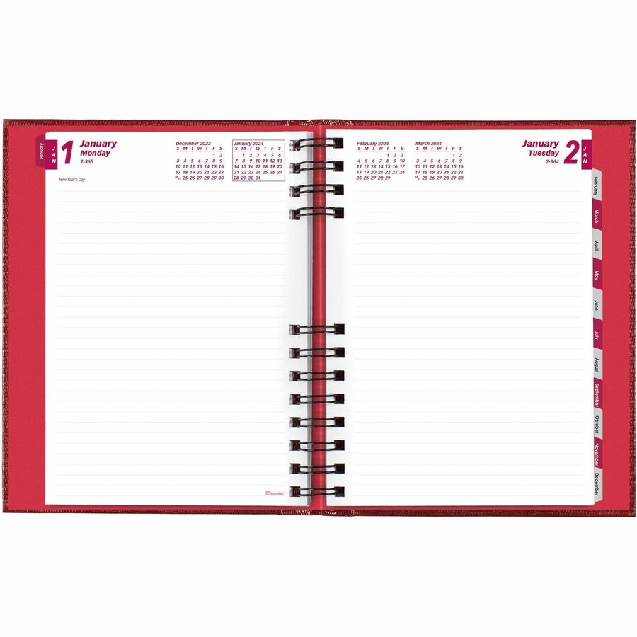 CoilPro Ruled Daily Planner, 8.25 x 5.75, Red Cover, 12-Month (Jan to Dec): 2024