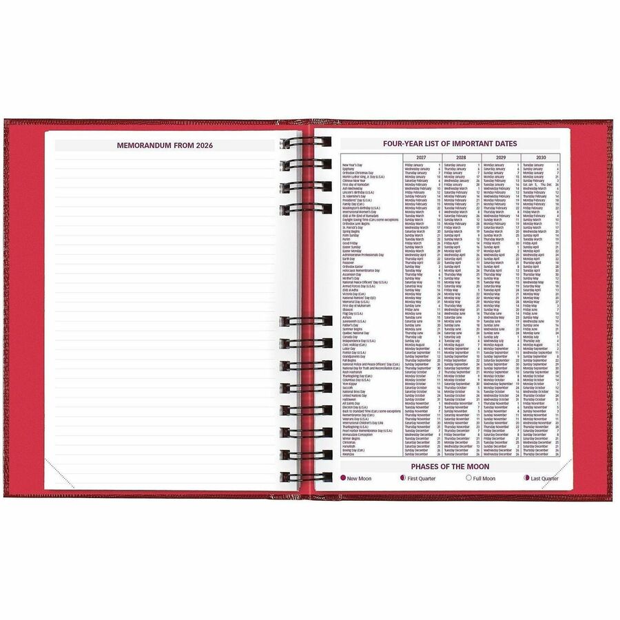 CoilPro Ruled Daily Planner, 8.25 x 5.75, Red Cover, 12-Month (Jan to Dec): 2024