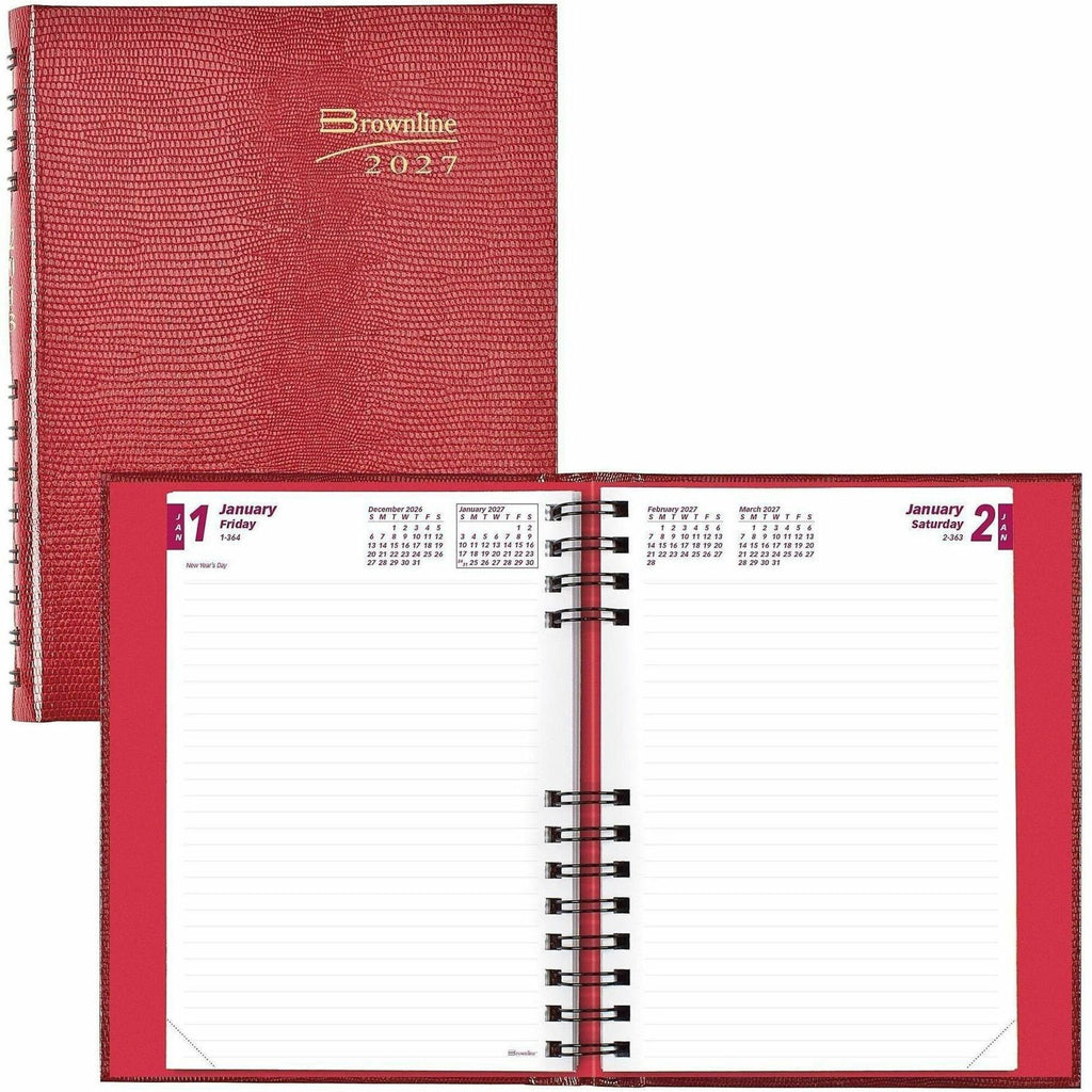 CoilPro Ruled Daily Planner, 8.25 x 5.75, Red Cover, 12-Month (Jan to Dec): 2024