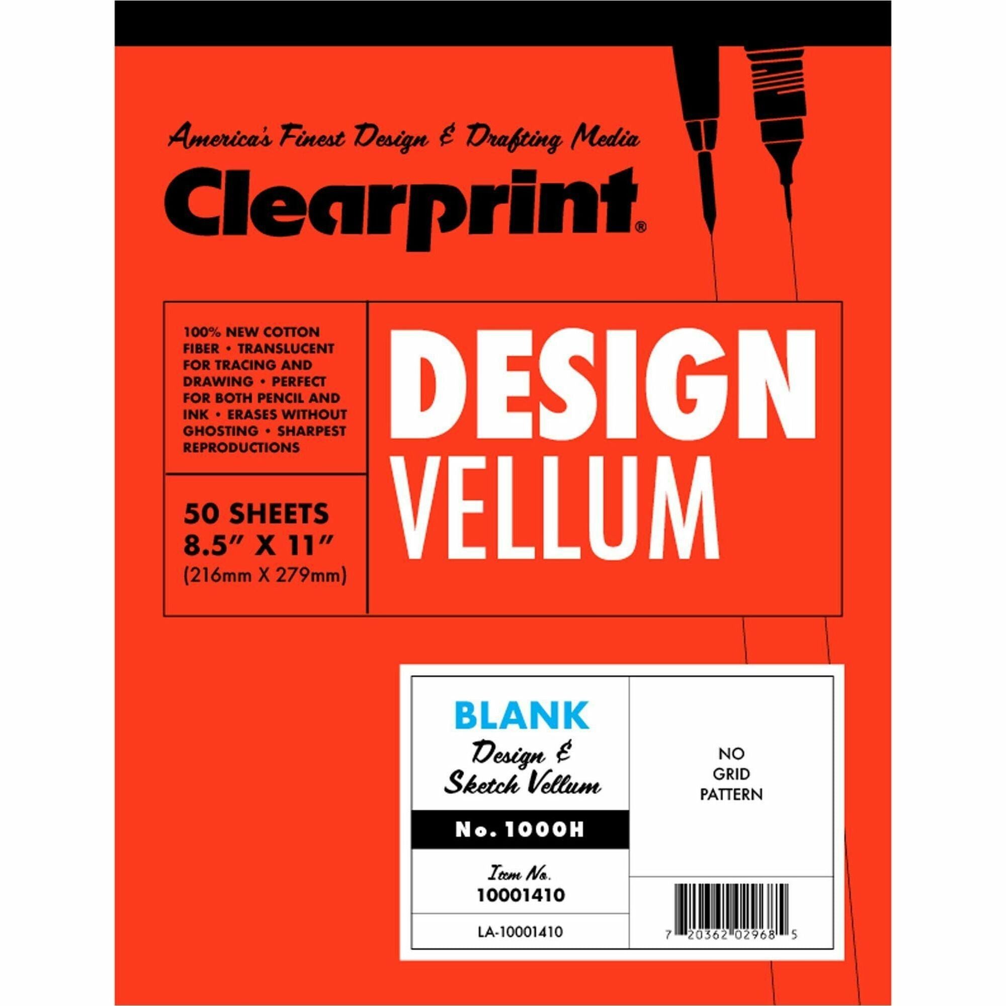 Design Vellum Paper, 16 lb Bristol Weight, 8.5 x 11, Translucent White, 50/Pad