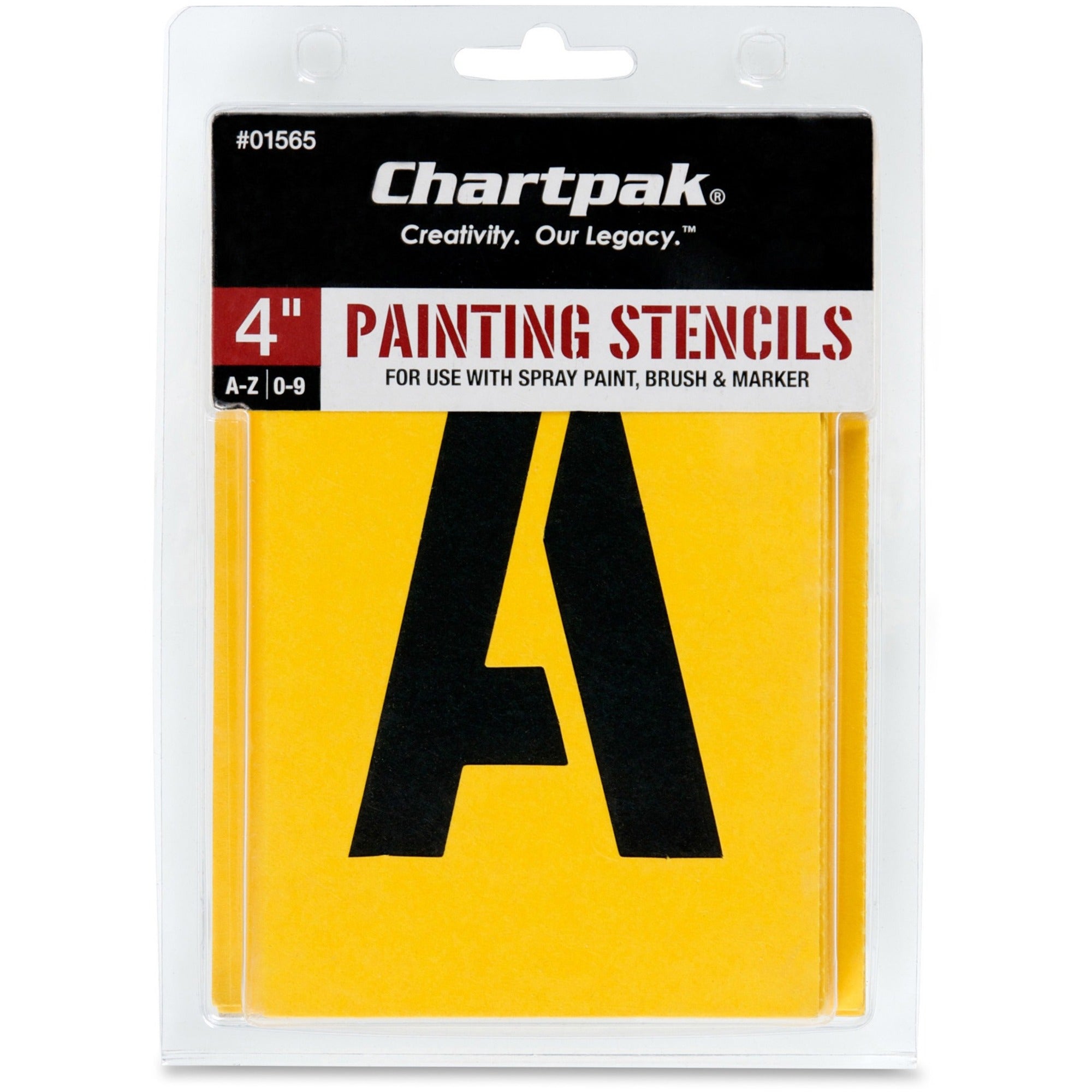 Professional Lettering Stencils, Painting Stencil Set, A-Z Set/0-9, 4", Manila, 35/Set