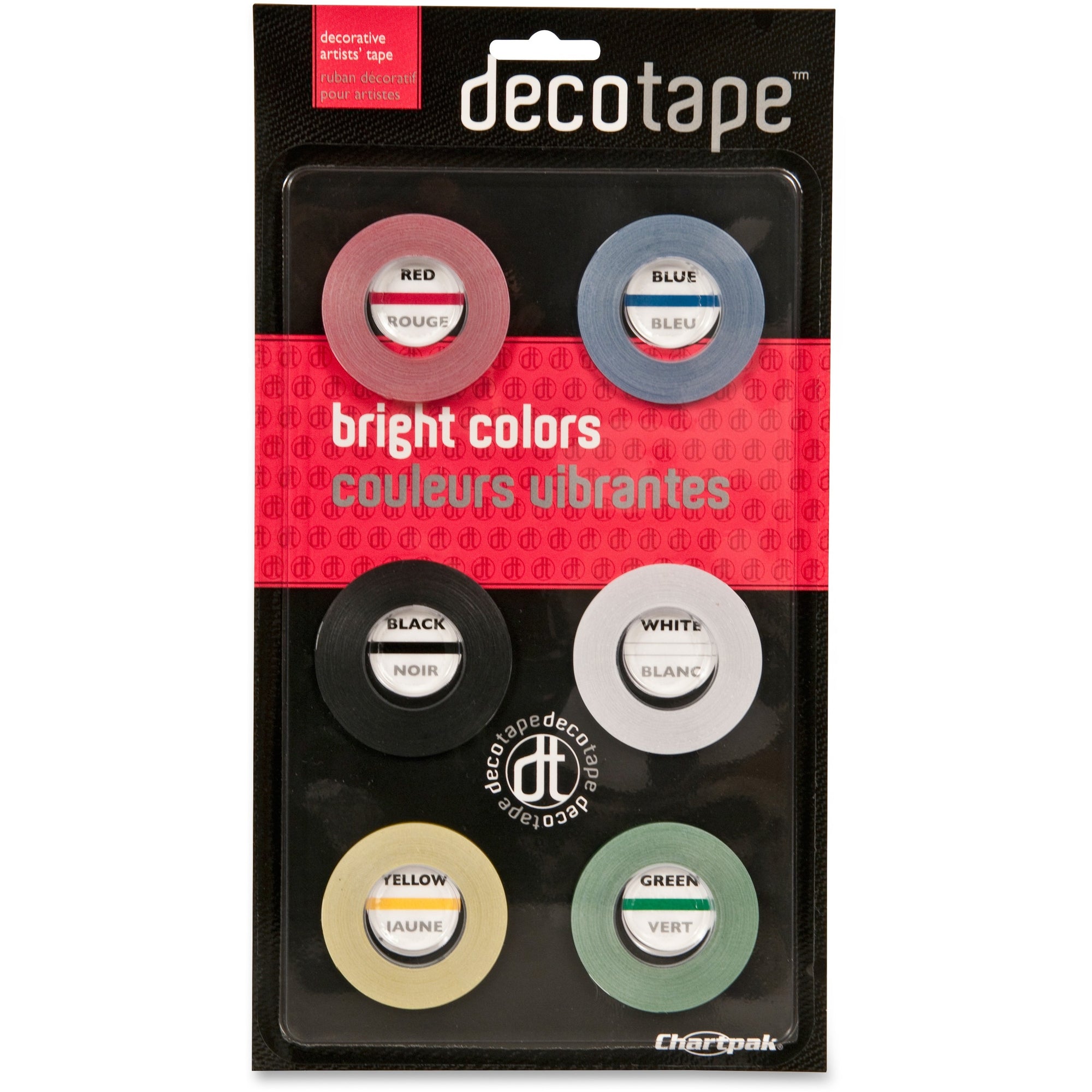 Deco Bright Decorative Tape, 1" Core, 0.13" x 27 ft, Assorted Colors, 6/Box