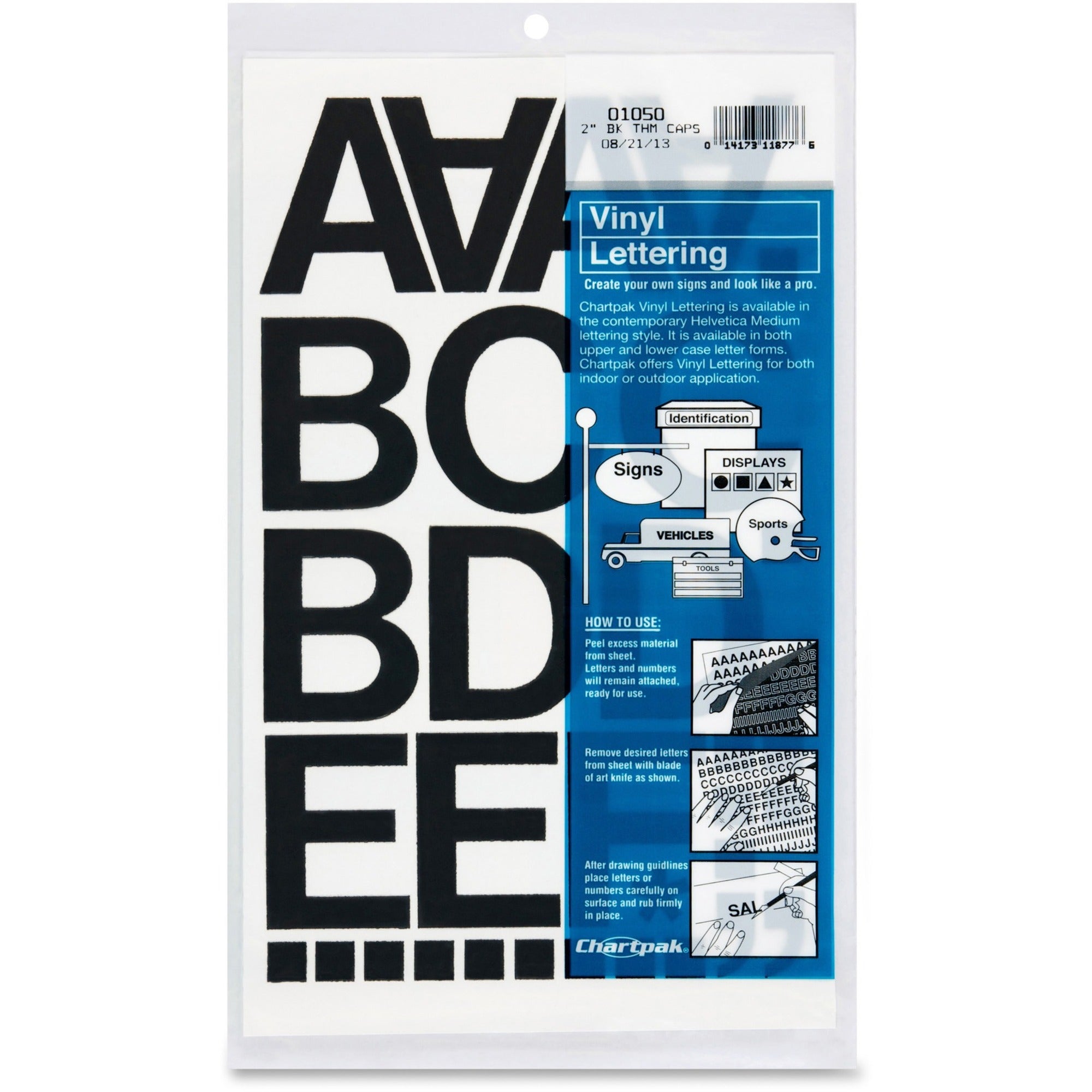 Press-On Vinyl Letters and Numbers, Self Adhesive, Black, 2"h, 77/Pack