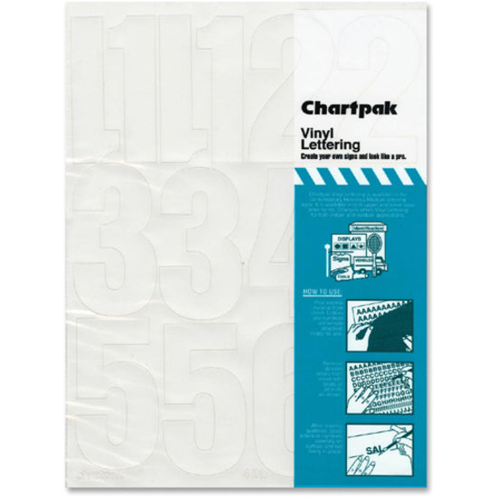 Chartpak Permanent Adhesive Vinyl Numbers - 23 x Numbers Shape - Self-adhesive - Helvetica Style - Easy to Use - 4" Height - White - Vinyl - 1 / Pack - 