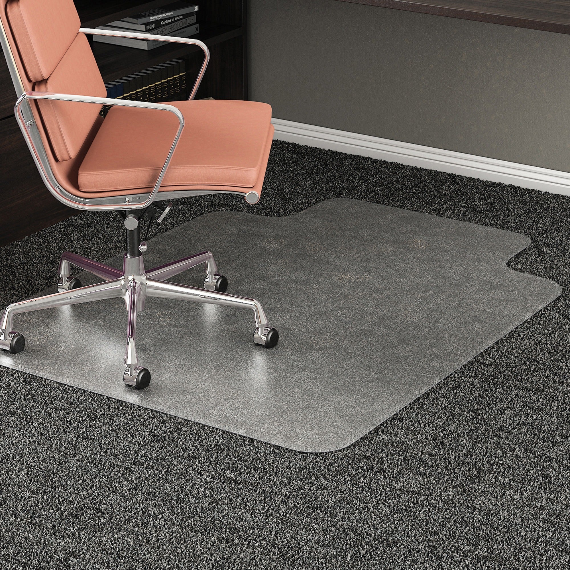 RollaMat Frequent Use Chair Mat, Med Pile Carpet, Flat, 45 x 53, Wide Lipped, Clear
