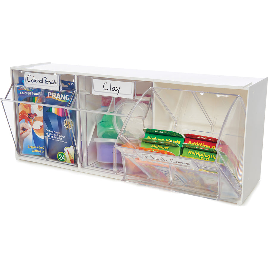 Deflecto Tilt Bin Interlocking Multi-Bin Storage Organizer - 3 Compartment(s) - 9.5" Height x 23.6" Width x 7.8" DepthDesktop - White - 1 Each - 6