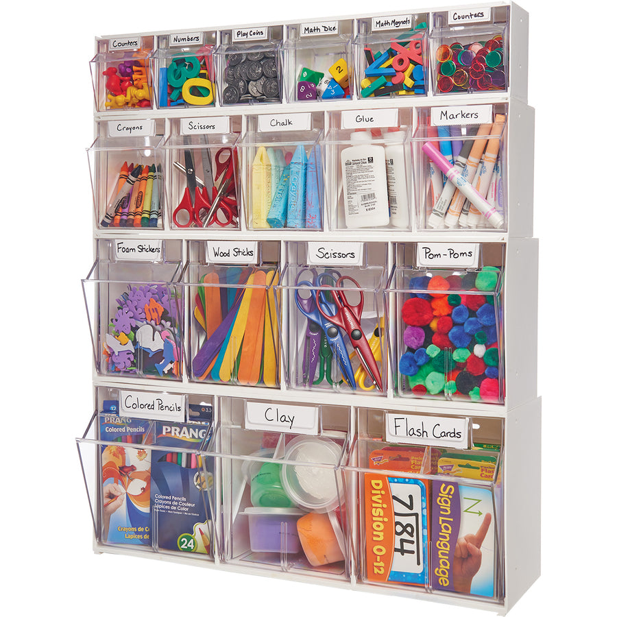 Deflecto Tilt Bin Interlocking Multi-Bin Storage Organizer - 3 Compartment(s) - 9.5" Height x 23.6" Width x 7.8" DepthDesktop - White - 1 Each - 5