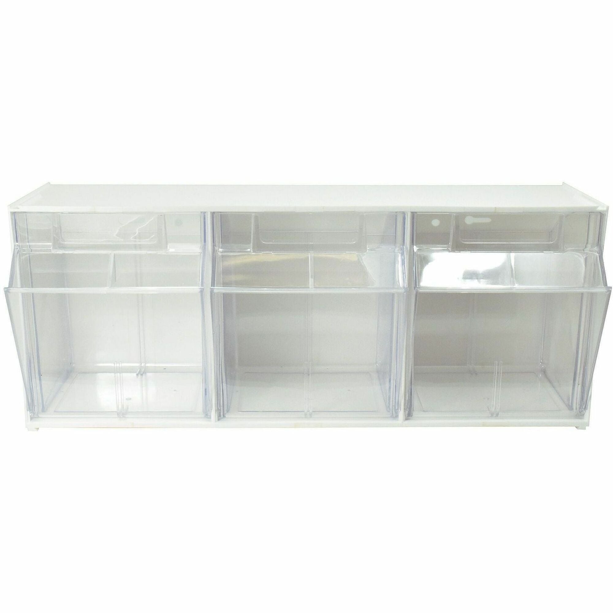 Deflecto Tilt Bin Interlocking Multi-Bin Storage Organizer - 3 Compartment(s) - 9.5" Height x 23.6" Width x 7.8" DepthDesktop - White - 1 Each