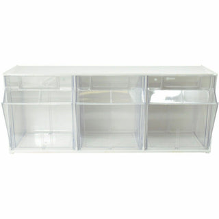 Deflecto Tilt Bin Interlocking Multi-Bin Storage Organizer - 3 Compartment(s) - 9.5" Height x 23.6" Width x 7.8" DepthDesktop - White - 1 Each