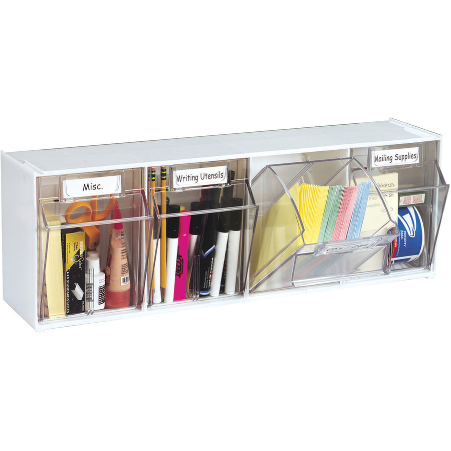 Deflecto Tilt Bin Interlocking Multi-Bin Storage Organizer - 4 Compartment(s)Desktop - White - 1 Each