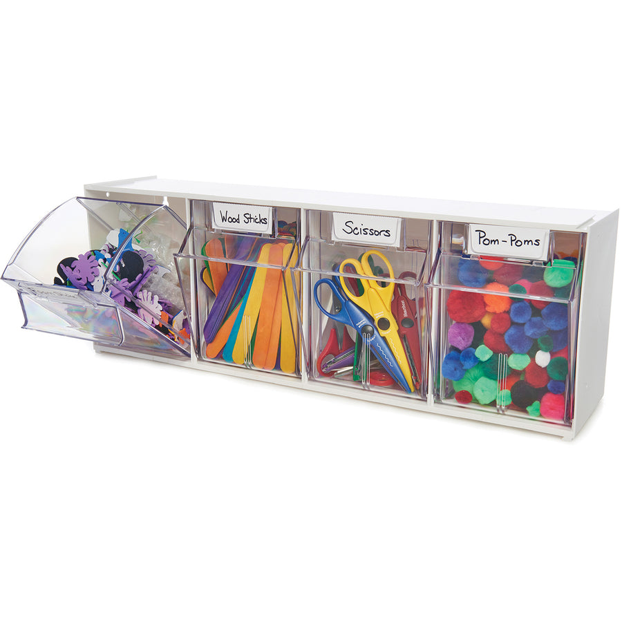 Deflecto Tilt Bin Interlocking Multi-Bin Storage Organizer - 4 Compartment(s)Desktop - White - 1 Each