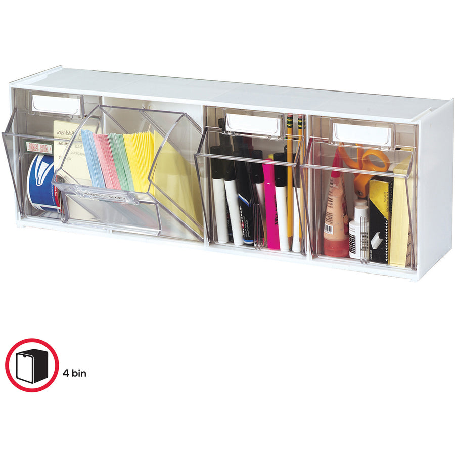 Deflecto Tilt Bin Interlocking Multi-Bin Storage Organizer - 4 Compartment(s)Desktop - White - 1 Each