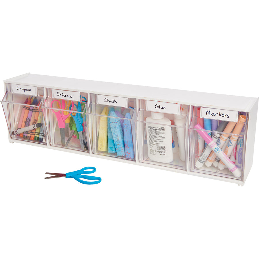Deflecto Tilt Bin Interlocking Multi-Bin Storage Organizer - 5 Compartment(s) - 6.5" Height x 23.6" Width x 5.3" DepthDesktop - White - 1 Each